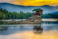 Lonely house on the river Drina in Bajina Basta, Serbia Royalty Free Stock Photo