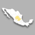 The Bajio region location within Mexico map Royalty Free Stock Photo