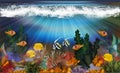 Underwater landscape with tropical fish wallpaper Royalty Free Stock Photo