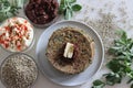 Bajra methi thepla. Indian flat bread made of pearl millet flour, fenugreek leaves, sesame seeds, yogurt and spices. Served with Royalty Free Stock Photo