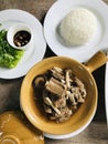 Bak Kut Teh Pork Ribs in Chinese Herbal Soup served with Steamed Rice. Royalty Free Stock Photo