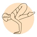 Bakasana pose crane color line illustration. Pictogram for web page