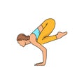 Bakasana pose crane color line illustration. Pictogram for web page