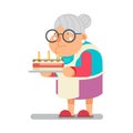 Bake complimentary cake Household Granny Old Lady Character Cartoon Flat Design Vector illustration Royalty Free Stock Photo