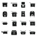 Bake deep fryer icons set simple vector. Electric cook food Royalty Free Stock Photo