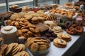 bake sale table, overflowing with holiday cookies and treats Royalty Free Stock Photo