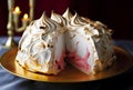 Baked Alaska cake with strawberry. Generate ai