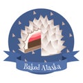 Baked Alaska traditional American dessert. Colorful illustration in cartoon style