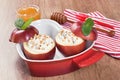 Baked apple sweet desert with cream cheeset Royalty Free Stock Photo