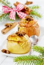 Baked apples with honey, curds, raisins and nuts i Royalty Free Stock Photo