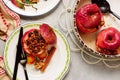 Baked apples with oatmeal, walnuts, raisins, honey and cinnamon Royalty Free Stock Photo