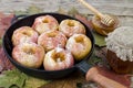 Baked apples with sugar, autumn dish, dessert Royalty Free Stock Photo