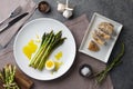 Baked asparagus with boiled egg Royalty Free Stock Photo