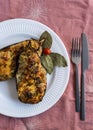 Baked aubergine stuffed with meat gratin with cheese Royalty Free Stock Photo