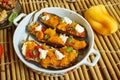 Baked aubergine stuffed with roast pumpkin, feta Royalty Free Stock Photo