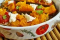 Baked aubergine stuffed with roast pumpkin, feta Royalty Free Stock Photo