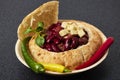 Baked bean dish in bread crust. Mexican food Royalty Free Stock Photo