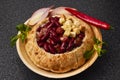 Baked bean dish in bread crust. Mexican food Royalty Free Stock Photo