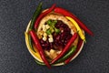 Baked bean dish in bread crust. Mexican food Royalty Free Stock Photo