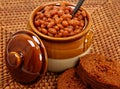 Baked Beans And Brown Bread Setting Royalty Free Stock Photo