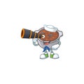 Baked beans with sailor holding binocular on white background