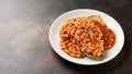 Baked beans on toast in tomato sauce on white plate Royalty Free Stock Photo