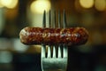 Baked Bratwurst in a fork Royalty Free Stock Photo