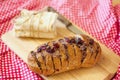 Baked bread with cheese and dried cherries