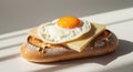 Baked bread with egg and melted cheese on top. Royalty Free Stock Photo