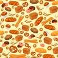 Seamless pattern with baked bread and pastry food