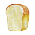 Baked bread piece watercolor isolated element