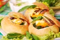 Baked buns filled spinach and egg