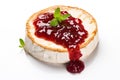 Baked camembert cheese on white background