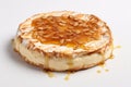 Baked camembert cheese on white background