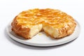 Baked camembert cheese on white background