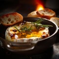 Baked camembert with garlic and rosemary warm vibrant light country kitchen