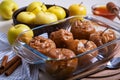 Baked caramelized apples with honey in glass refractory baking dish