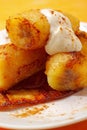 Baked caramelized bananas with cream Royalty Free Stock Photo