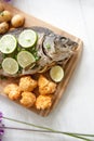 Baked carp with potato and cauliflower Royalty Free Stock Photo