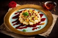 Baked cauliflower and pomegranate sauce appetizer - a traditional Middle Eastern dish with an elegant taste and an unusual