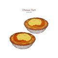 Baked cheese tart, hand draw sketch vector