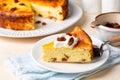 Baked cheesecake made with dairy products, eggs, semolina flour and vanilla. Royalty Free Stock Photo