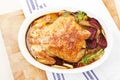 Baked chicken in baking dish. Top view. Royalty Free Stock Photo