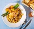 Baked chicken breast served with potatoes and mushrooms Royalty Free Stock Photo