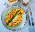 Baked chicken breast served with potatoes and mushrooms Royalty Free Stock Photo