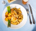 Baked chicken breast served with potatoes and mushrooms Royalty Free Stock Photo