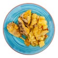 Baked chicken drumsticks and potatoes at plate closeup Royalty Free Stock Photo