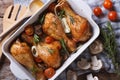 Baked Chicken drumsticks with vegetables closeup horizontal top Royalty Free Stock Photo