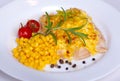 Baked chicken with eggs and corn