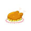 Baked chicken, home-made turkey with potatoes. Isolated flat vector illustration in simple cartoon style on a white